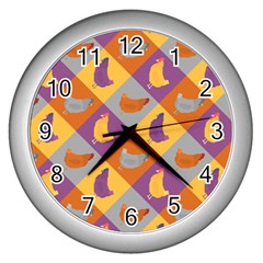 Chickens Pixel Pattern - Version 1b Wall Clock (silver) by wagnerps