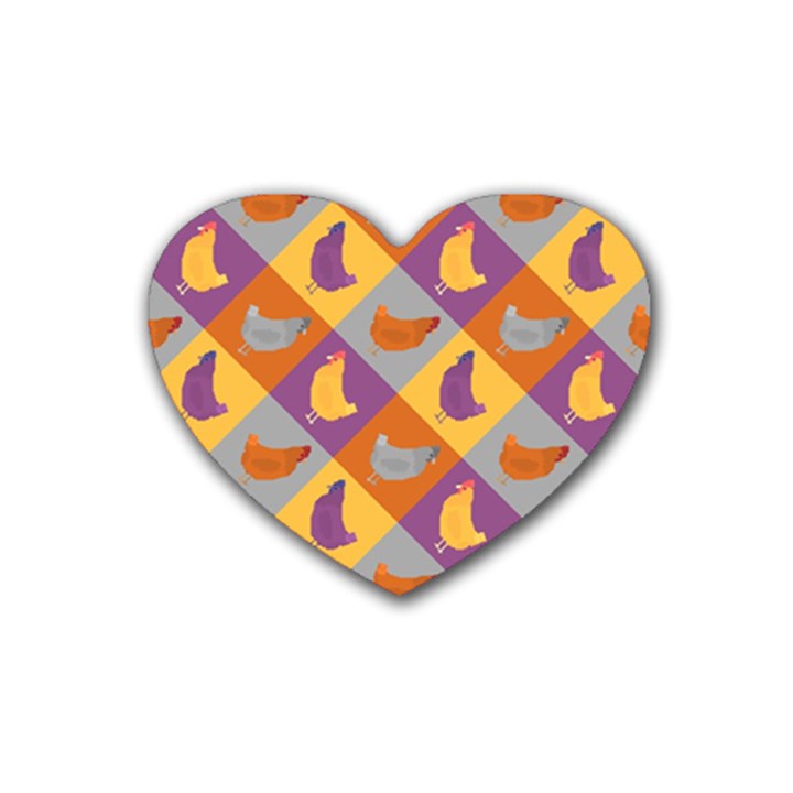 Chickens Pixel Pattern - Version 1b Rubber Coaster (Heart)