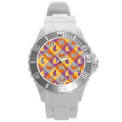 Chickens Pixel Pattern - Version 1b Round Plastic Sport Watch (l) by wagnerps