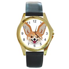 Cardigan Corgi face Round Gold Metal Watch