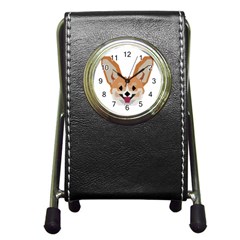 Cardigan Corgi face Pen Holder Desk Clock