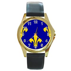 Ile De France Flag Round Gold Metal Watch