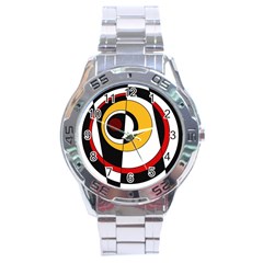 Circles And Lines Abstraction 73 Red Amber  Stainless Steel Analogue Watch by Mazipoodles