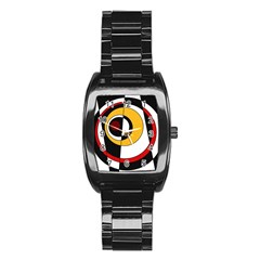 Circles And Lines Abstraction 73 Red Amber  Stainless Steel Barrel Watch