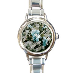 Flowers And Leaves Colored Scene Round Italian Charm Watch by dflcprintsclothing