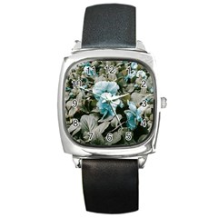 Flowers And Leaves Colored Scene Square Metal Watch by dflcprintsclothing