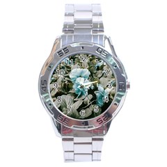 Flowers And Leaves Colored Scene Stainless Steel Analogue Watch by dflcprintsclothing