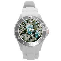 Flowers And Leaves Colored Scene Round Plastic Sport Watch (l) by dflcprintsclothing