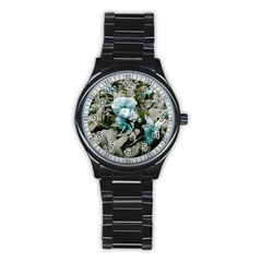 Flowers And Leaves Colored Scene Stainless Steel Round Watch by dflcprintsclothing