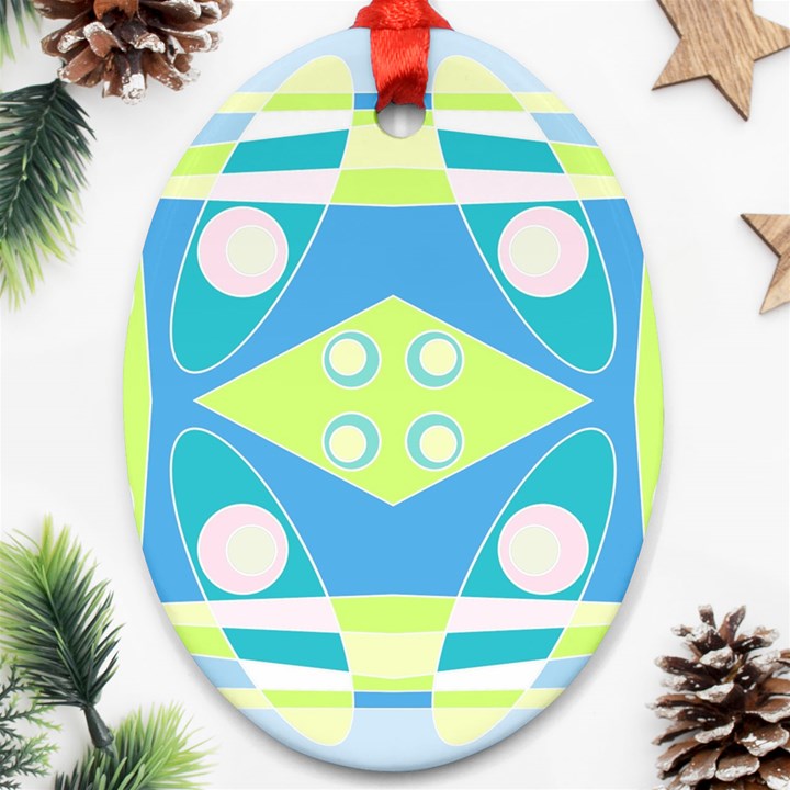 Bohemian Chintz 20 - Pastel Green Blue Pink Ornament (Oval)