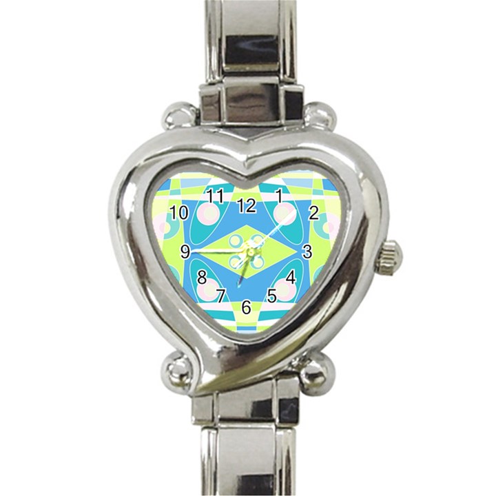 Bohemian Chintz 20 - Pastel Green Blue Pink Heart Italian Charm Watch