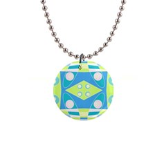 Bohemian Chintz 20 - Pastel Green Blue Pink 1  Button Necklace by Mazipoodles