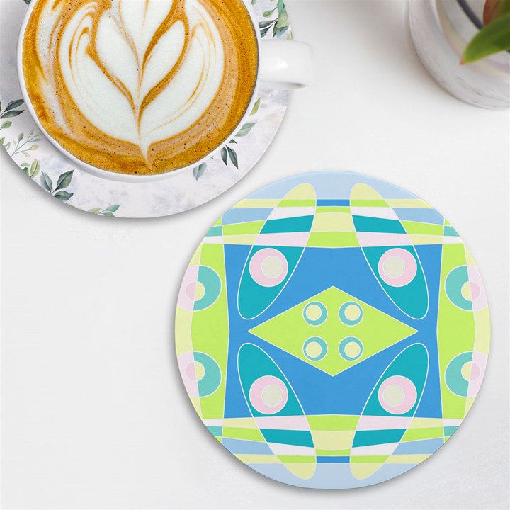 Bohemian Chintz 20 - Pastel Green Blue Pink UV Print Round Tile Coaster