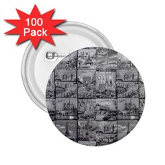 Paris Souvenirs Black And White Pattern 2 25  Buttons (100 Pack)  by dflcprintsclothing