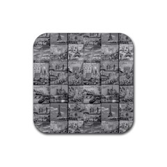 Paris Souvenirs Black And White Pattern Rubber Coaster (square) by dflcprintsclothing