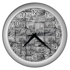 Paris Souvenirs Black And White Pattern Wall Clock (silver)