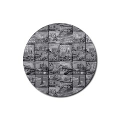 Paris Souvenirs Black And White Pattern Rubber Coaster (round) by dflcprintsclothing