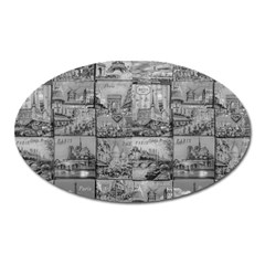 Paris Souvenirs Black And White Pattern Oval Magnet