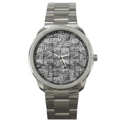 Paris Souvenirs Black And White Pattern Sport Metal Watch by dflcprintsclothing