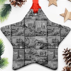 Paris Souvenirs Black And White Pattern Star Ornament (two Sides)