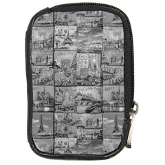 Paris Souvenirs Black And White Pattern Compact Camera Leather Case