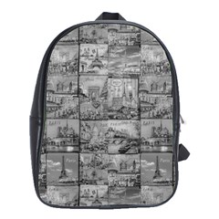 Paris Souvenirs Black And White Pattern School Bag (large) by dflcprintsclothing