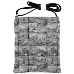 Paris Souvenirs Black And White Pattern Shoulder Sling Bag by dflcprintsclothing