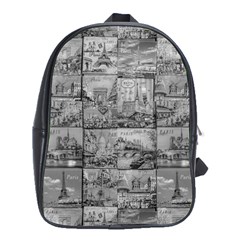 Paris Souvenirs Black And White Pattern School Bag (xl) by dflcprintsclothing