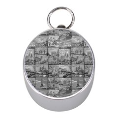 Paris Souvenirs Black And White Pattern Mini Silver Compasses