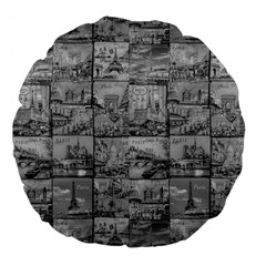 Paris Souvenirs Black And White Pattern Large 18  Premium Flano Round Cushions