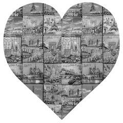 Paris Souvenirs Black And White Pattern Wooden Puzzle Heart by dflcprintsclothing