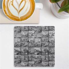 Paris Souvenirs Black And White Pattern Uv Print Square Tile Coaster  by dflcprintsclothing