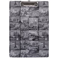 Paris Souvenirs Black And White Pattern A4 Acrylic Clipboard by dflcprintsclothing