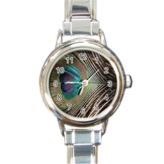 Peacock Round Italian Charm Watch by StarvingArtisan