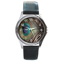 Peacock Round Metal Watch by StarvingArtisan