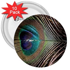 Peacock 3  Buttons (10 Pack) 