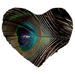 Peacock Large 19  Premium Flano Heart Shape Cushions