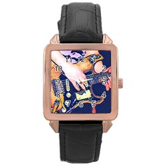 Stevie Ray Guitar  Rose Gold Leather Watch 