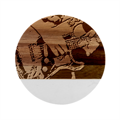 Stevie Ray Guitar  Marble Wood Coaster (Round)