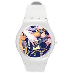 Stevie Ray Guitar  Round Plastic Sport Watch (m) by StarvingArtisan