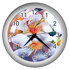 Daisy Painting  Wall Clock (silver) by StarvingArtisan