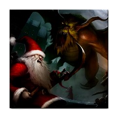 A Santa Claus Standing In Front Of A Dragon Tile Coaster by bobilostore