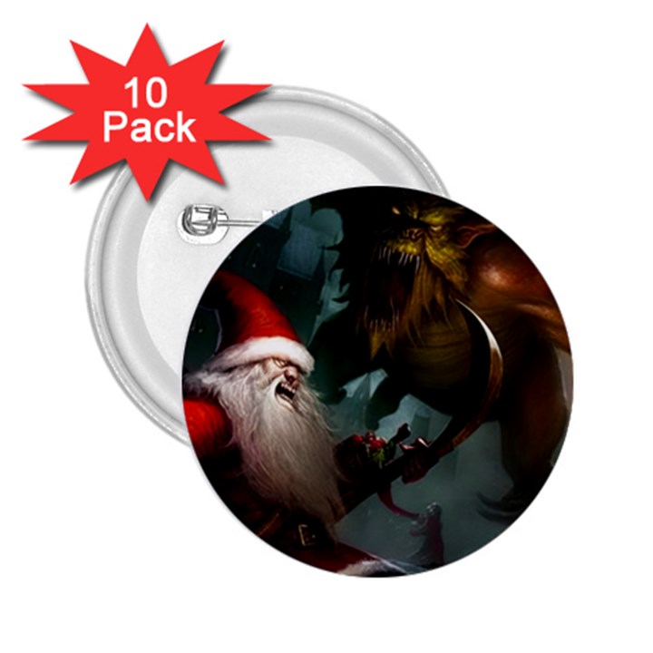 A Santa Claus Standing In Front Of A Dragon 2.25  Buttons (10 pack) 