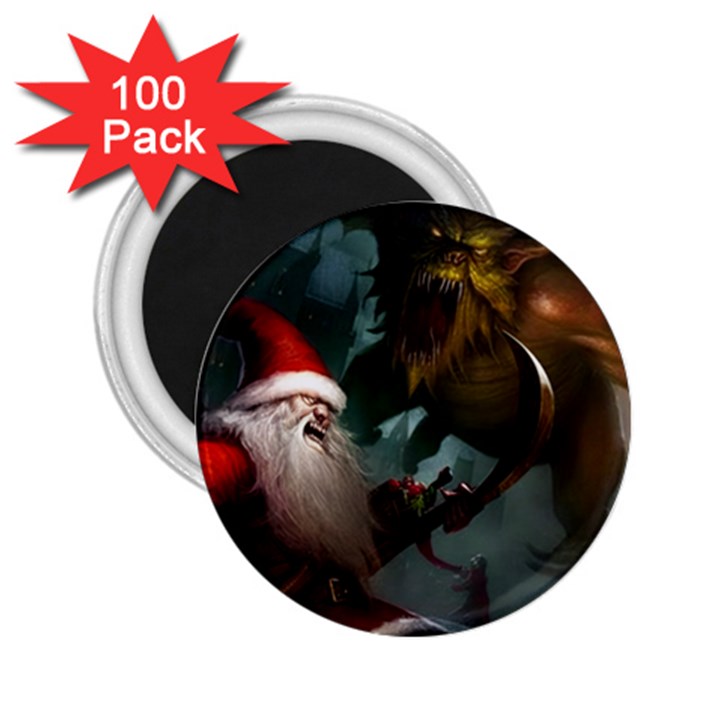 A Santa Claus Standing In Front Of A Dragon 2.25  Magnets (100 pack) 