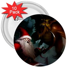 A Santa Claus Standing In Front Of A Dragon 3  Buttons (10 Pack)  by bobilostore