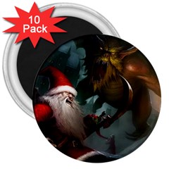 A Santa Claus Standing In Front Of A Dragon 3  Magnets (10 Pack)  by bobilostore