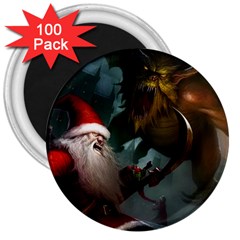 A Santa Claus Standing In Front Of A Dragon 3  Magnets (100 Pack) by bobilostore