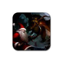 A Santa Claus Standing In Front Of A Dragon Rubber Coaster (square) by bobilostore