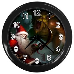 A Santa Claus Standing In Front Of A Dragon Wall Clock (black) by bobilostore