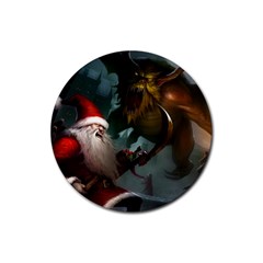 A Santa Claus Standing In Front Of A Dragon Rubber Coaster (round) by bobilostore